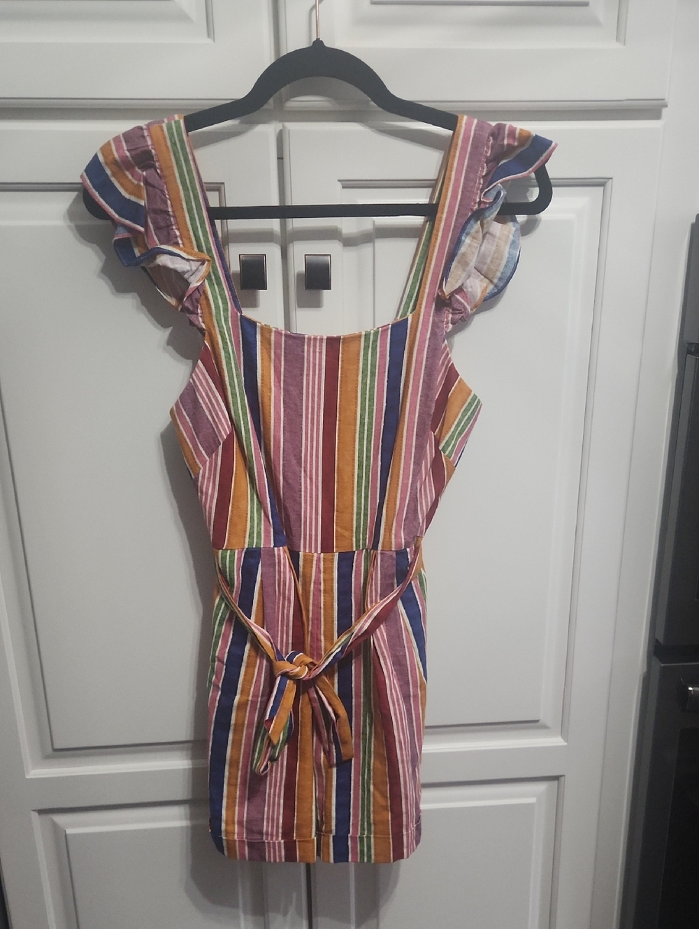 Anthropologie Farm Rio Reyes Striped Ruffle Sleeve Shorts Romper Size XS